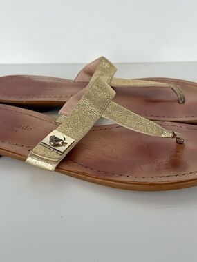 kate spade Metallic Gold Leather Thong Sandals